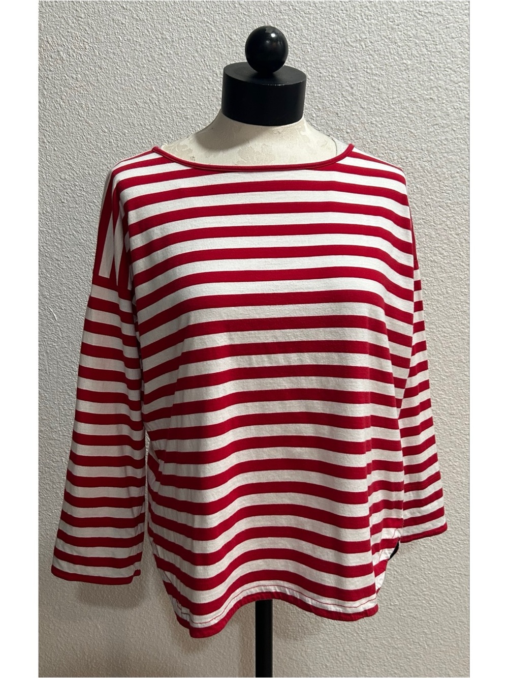 American Living Women’s Tee Shirt Sz XL Red & White Striped 3/4 Sleeve Knit Top